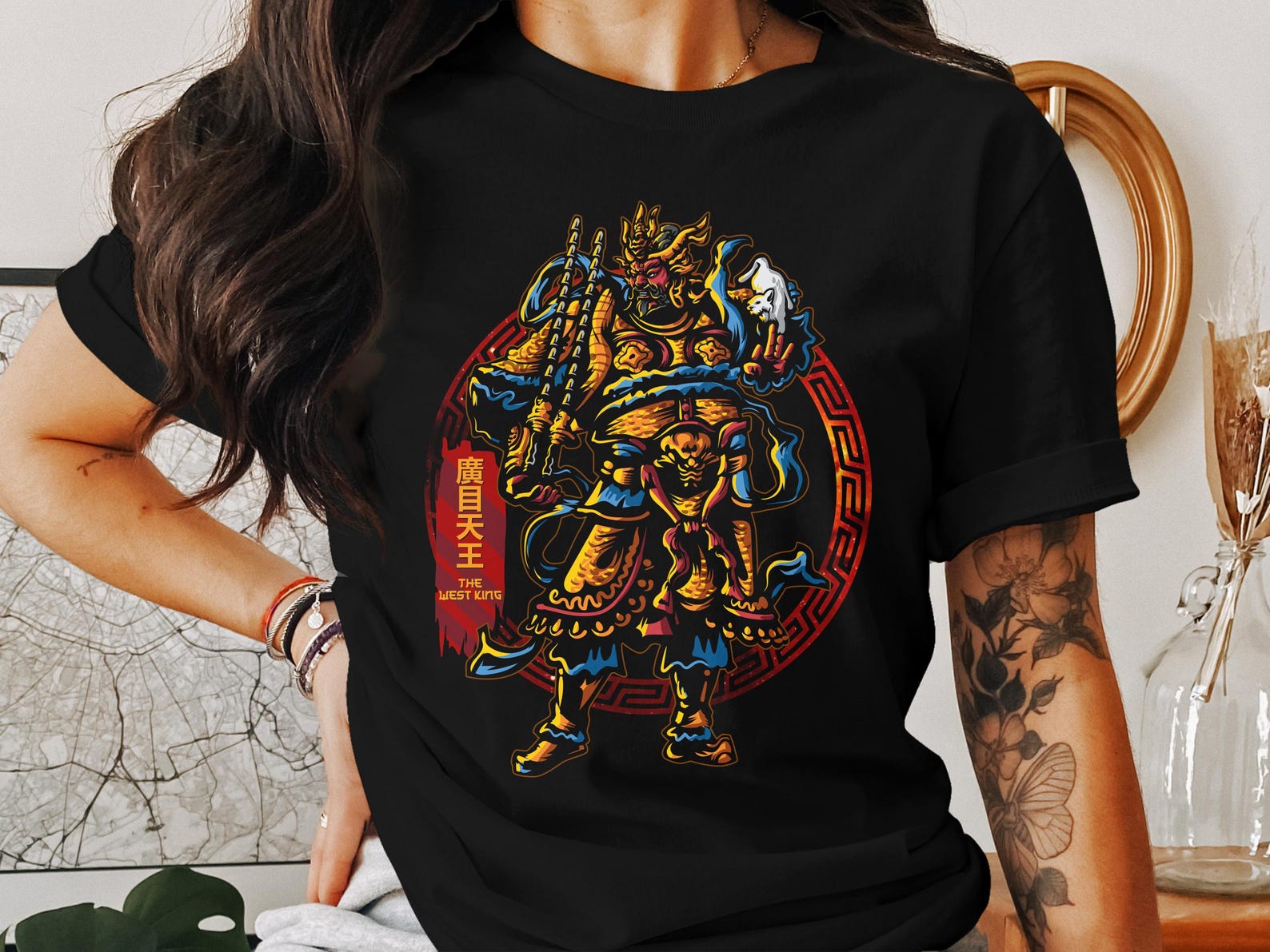Guang Mu Heavenly King, The Four Heavenly Kings Chinese Mythology Tshirt, The West King Deity Graphic Tee, Chinese Gods Shirt 4XL