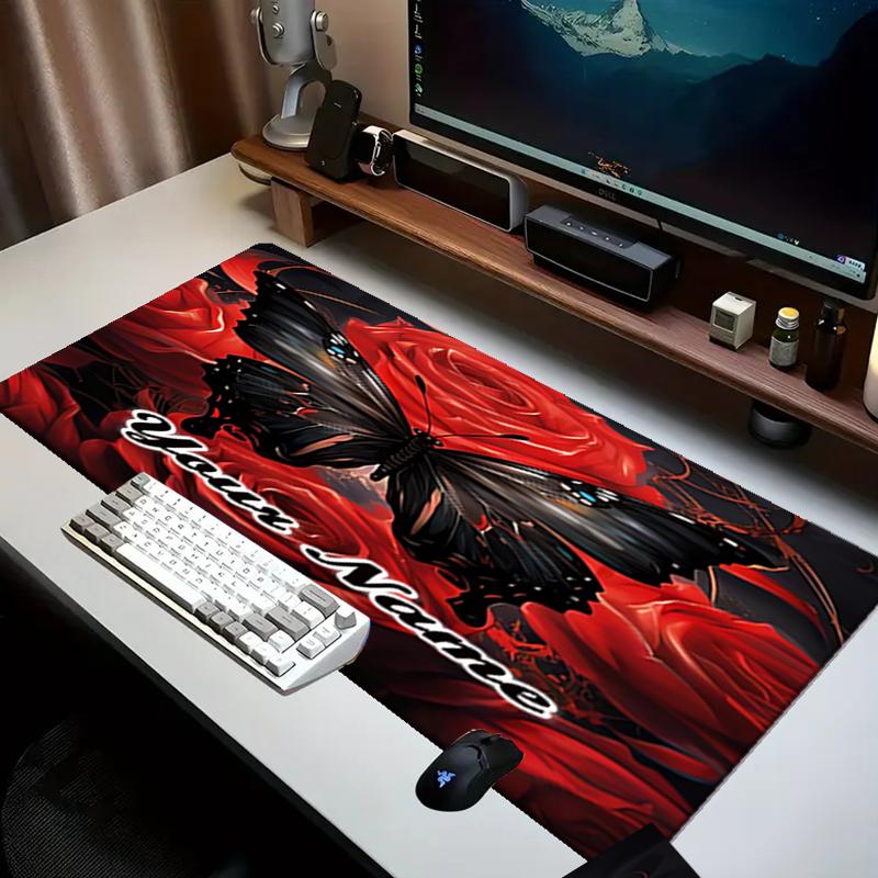 1PC Custom Name Butterfly Roses Art Mouse pad, keyboard and mouse desk pad, for computer notebook Birthday Gift For Any Room Or Office