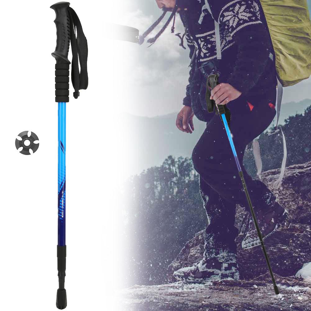 Třísekční Hliníková Slitina Tlumení Alpenstock Rovná Rukojeť Vnitřní Zámek Teleskopická Trekingová Hůl modrá 65 135cm