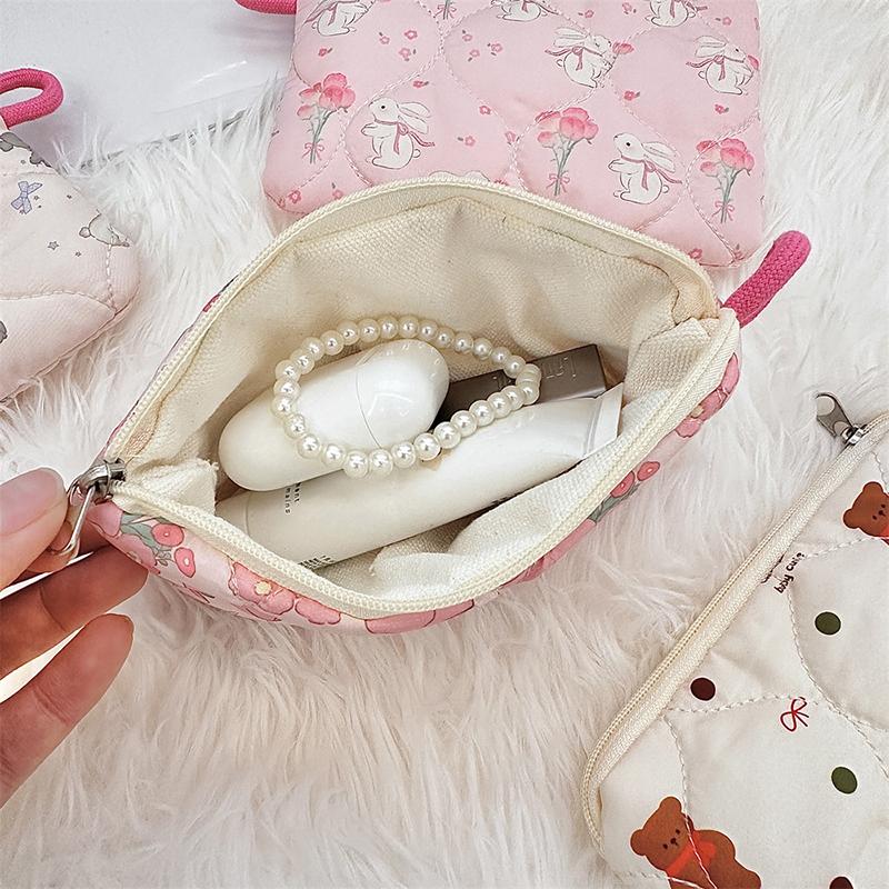 Ins Style Flower Coin Purse Cartoon Rabbit Clutch Bag Lipstick Earphone Sundries Storage Bag Wallet Pouch Mini Makeup Bag