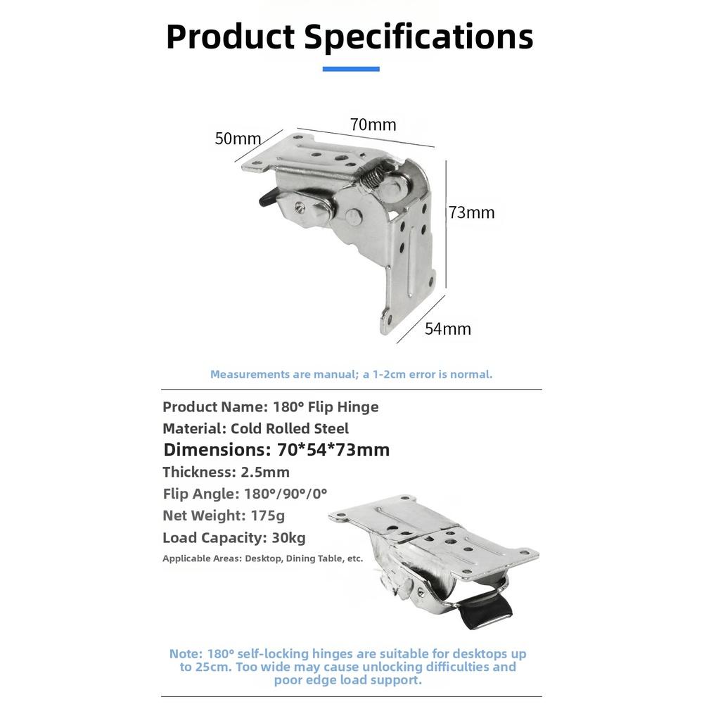 180-Degree Rotation Folding Hinge Heavy Duty Hinge Locking Mechanism