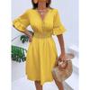 Vestidos casuales de cintura alta con cuello en V y mangas 1/2 con estampado de color sólido para verano y primavera a la moda para mujer