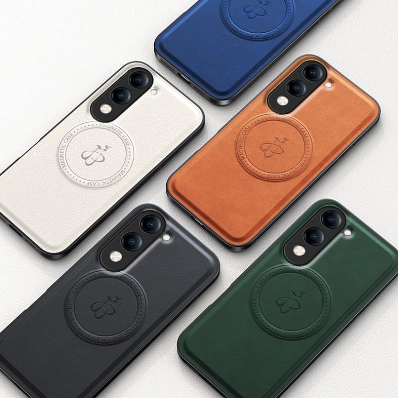 Wireless Charging Magnetic Case for Vivo Y04 Y29 4G Y39 Y29S 5G Protective Cover PU Leather Hard Back Shell Coque