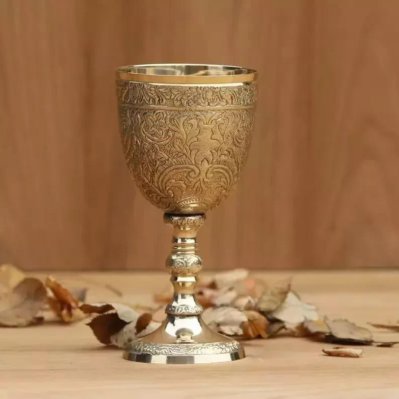 Handmade Royal King Embossed Goblet Design Brass Wine Goblet Mediaeval