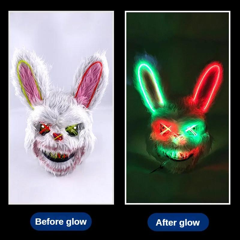 Halloween Decor Plush LED Bunny Mask Funny Cross Eye Rabbit Headgear for Kids Adult Cosplay Party Costume Spoof Photo Prop