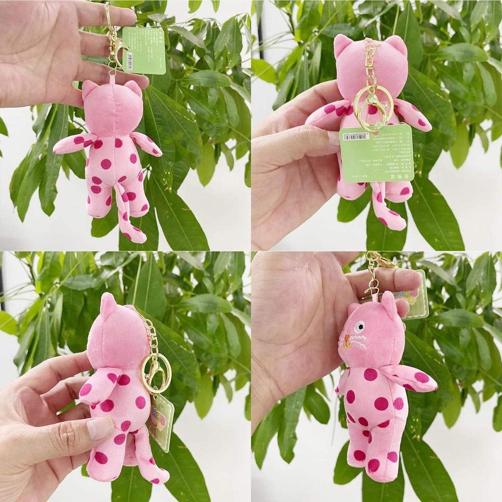 Charming Soft Plush Pink Cat Keychain With Polka Dots Perfect For Gifts And Decor