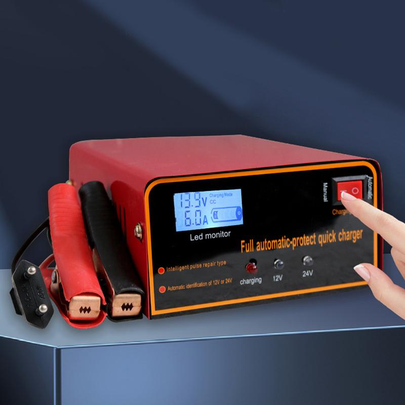 12v24v Motorcycle Battery Charger with Clip Fast Charging Car Jump Starter Battery Detection for Trucks Agricultural Machinery