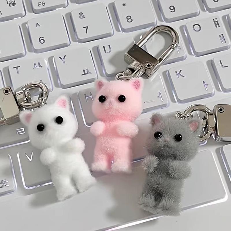 Flocking Cat Keychains Cute Cat Keyring for Bags Backpack Hanging Pendants Keychains On The Phone Funny Gifts