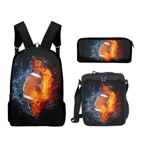 Set Scolastico Tre Pezzi Zaino Borsa Portapenne Borsa Pranzo Zaino con Immagini Street Tide Pallacanestro Calcio Set Zaino