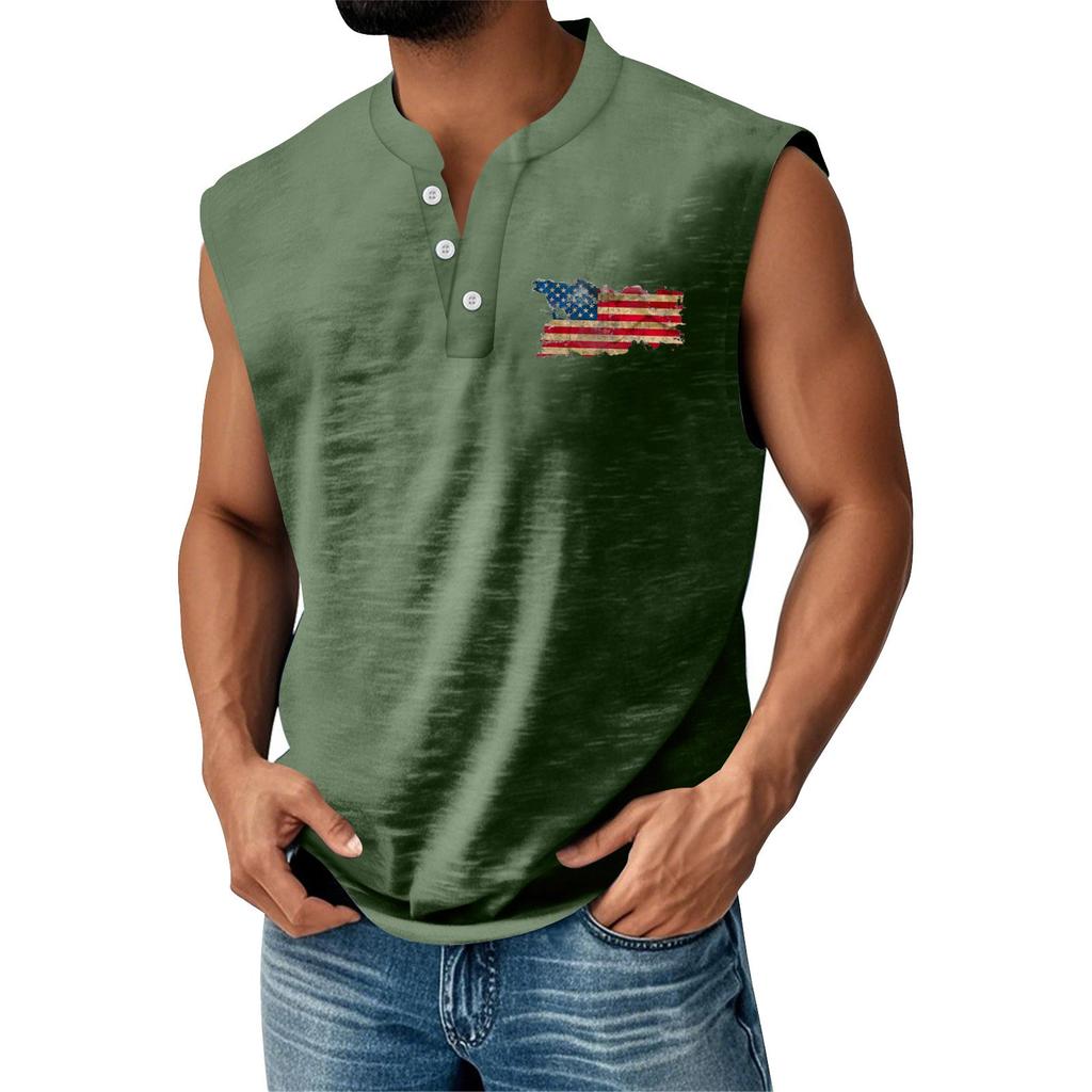 Men's Summer Independence Day Printed Sports Button Pocket Sleeveless Vest