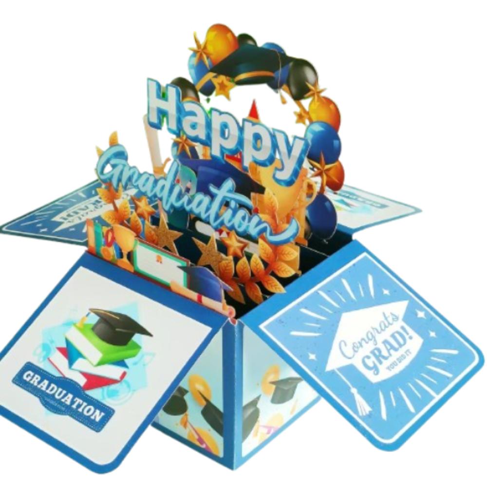 

Элегантная всплывающая поздравительная открытка на выпускной, открытка для сообщения ручной работы, пригласительные открытки, университет синий