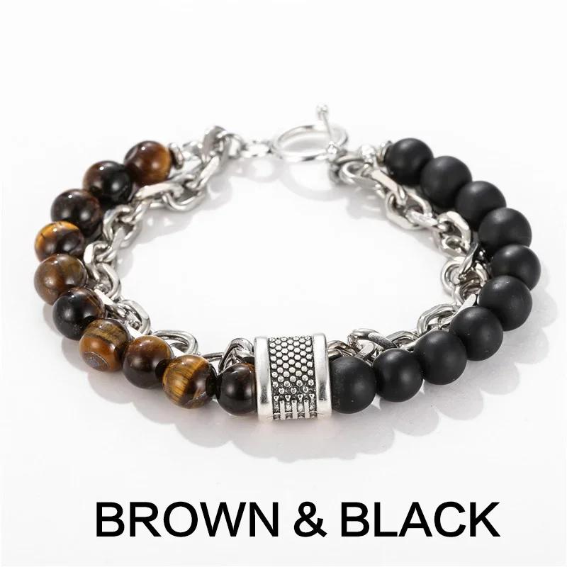 1PC Natural Stone Beaded Bracelet for Men Stainless Steel Bead Bracelet Fashion Jewelry Gift for Him Trendy Mens Accessories
