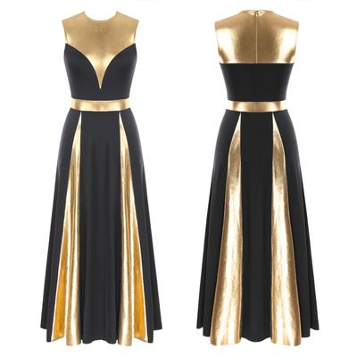 Liturgisches Lobpreis-Tanzkleid für Damen in Metallic-Optik, lyrisches Tanzkostüm, ärmellose Anbetungs-Tanzkleidung