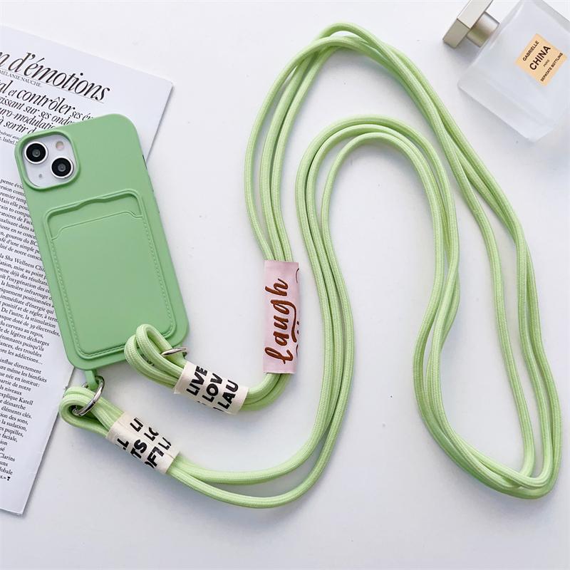 Lanyard Strap Kartenhalter Candy Soft Silikon Handyhülle für iPhone 15 14 13 12 11 Pro Max Mini X XS XR 8 7 Plus SE Wallet Cover