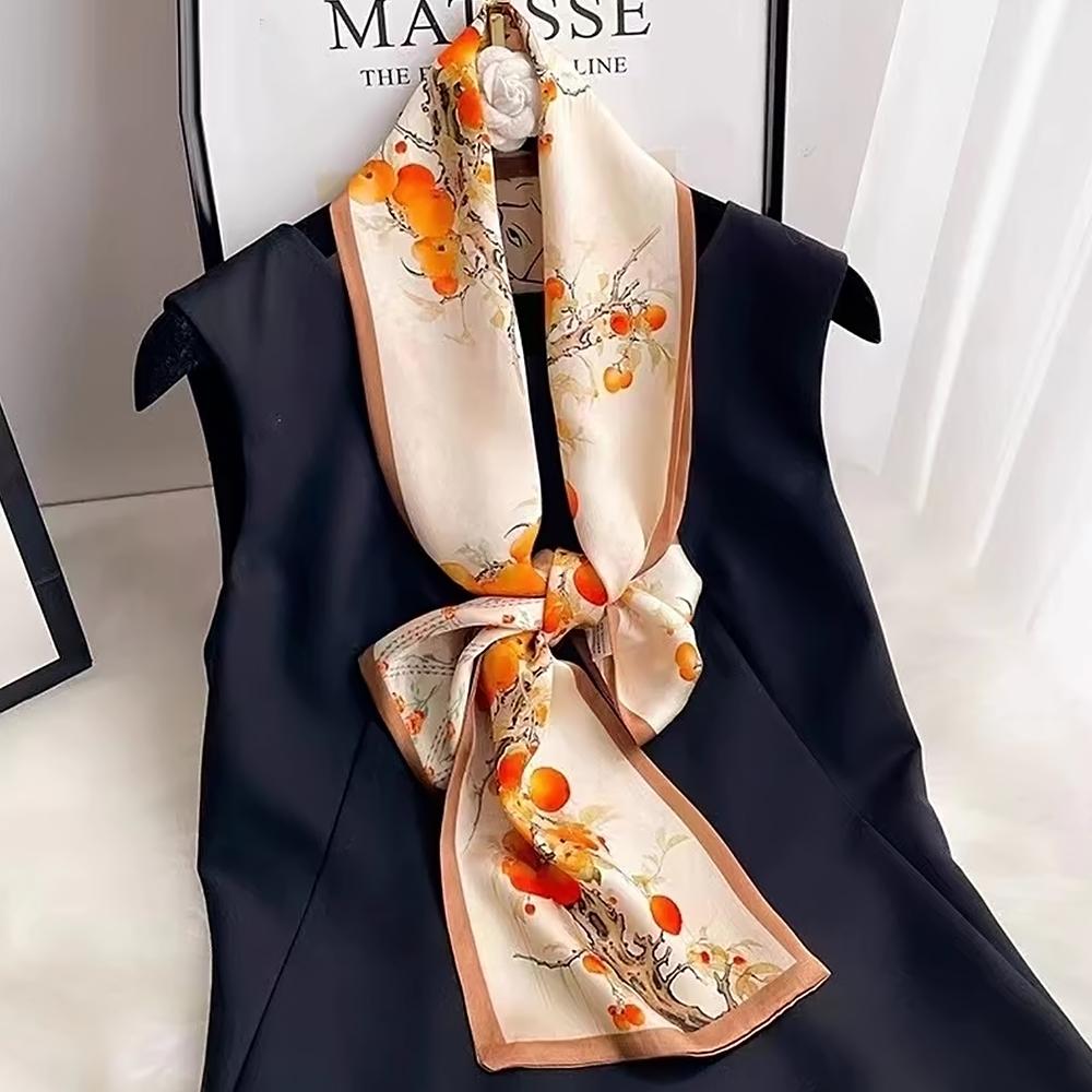 Bysifa|New Blue Yellow Long 100% Mulberry Silk Scarf Headband Spring Summer Fashion Floral Silk Ribbons Scarves Floulard Printed