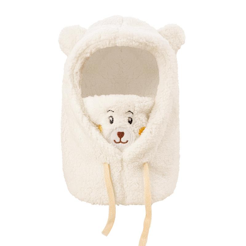 Cute bear hat, scarf, mask integrated, winter cycling neck protection, ear protection, windproof and cold protection, full face warm mask