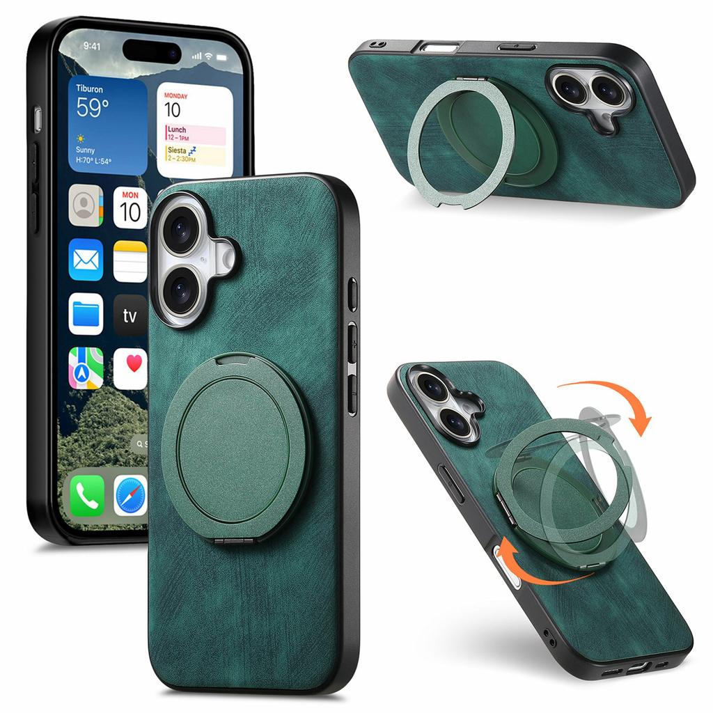 For iPhone 17 Phone Case with Rotating Kickstand Stress Relief Retro Leather Back Cover