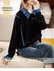 Hanorac fără glugă pentru femei: Modă Toamnă/Iarnă 2023, Croială Largă, Mânecă Lungă la Modă, Aspect Două Piese False, Mărime Mare.