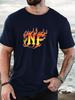 Unisex Black Crew Neck Tee Flame Style Nf Letter Graphic Hip Hop Streetwear Soft Cotton Male Casual Short Sleeve Daily Tops