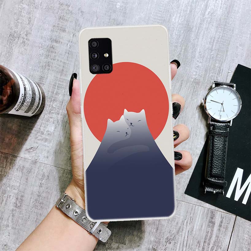 Abstraktní umění Kočka Hora Fudži Japonsko Krajina Pouzdro na telefon Pro Samsung Galaxy A12 A22 A32 A42 A52 A72 A51 A71 5G A41 A31 A21 A02S