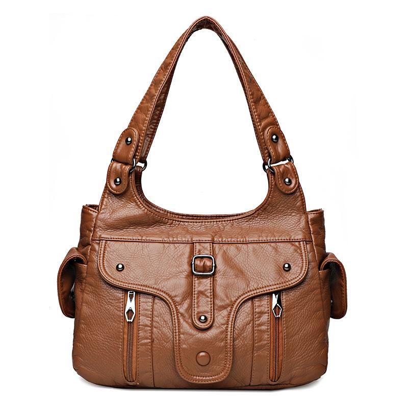 

2026 New Women Leather Luxury Handbags Soft Large Capacity Casual Tote Bags High Quality Female Leather Shoulder Bags Female Sac коричневий