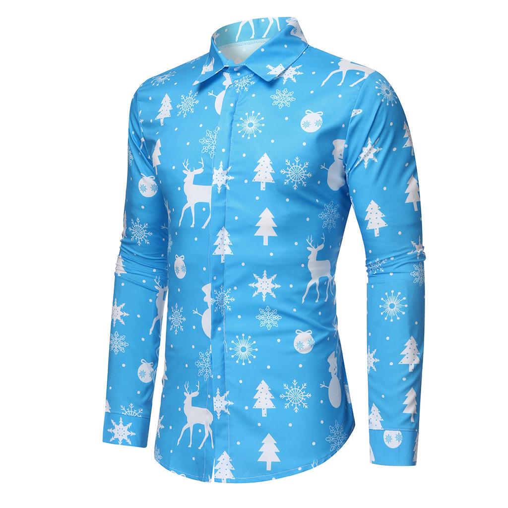 Men Casual Snowflakes Christmas Deer Printed Christmas Shirt Top Blouse