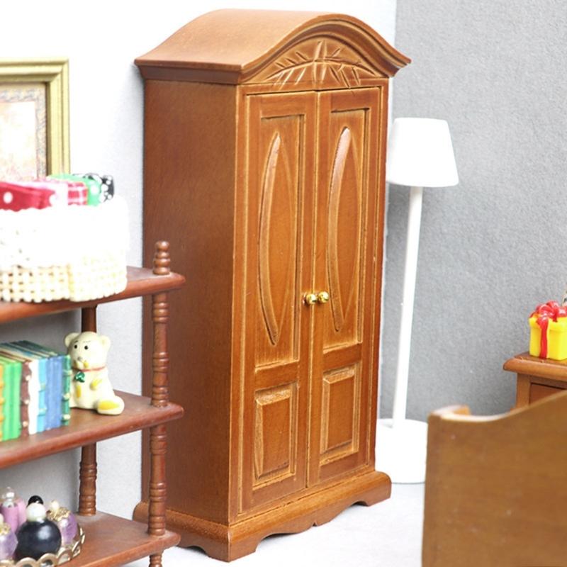 1:12 Scale Dollhouses Miniature Furniture Wood Wardrobe Dollhouses Decorations Accessories for Dollhouses Decorations