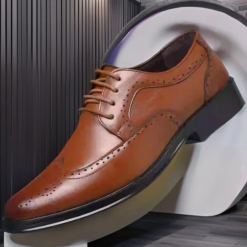 Men's Classic Retro Shoes Mens Lace-Up Business Leather Shoes Dress Office Flats Men Wedding Party Oxfords Work Footwear