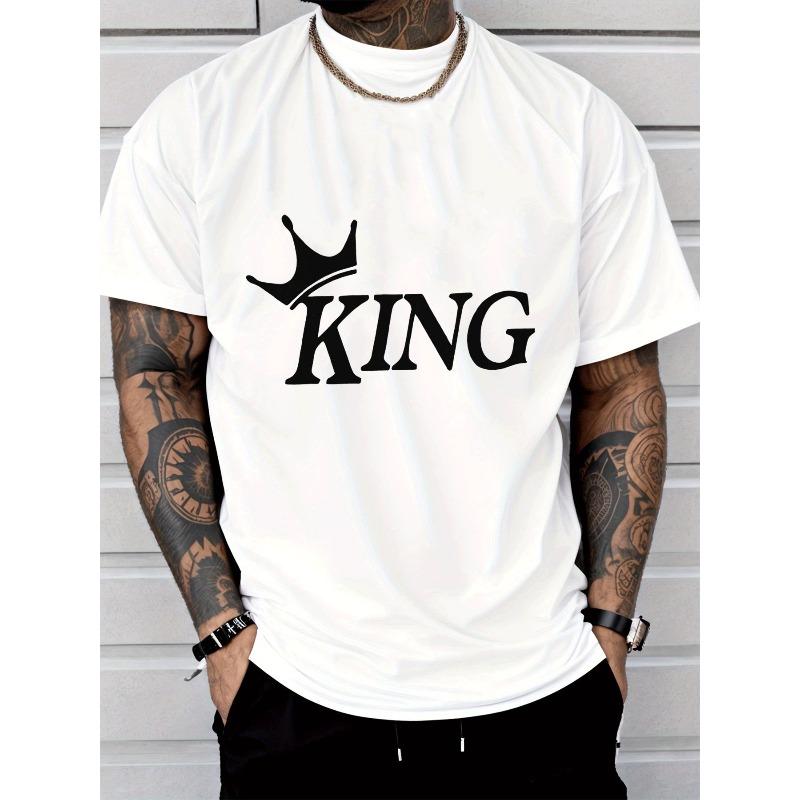 Europäische Größen Herren T-Shirt Lässig Street Style Krone König Grafik Kurzarm Top Herrenmode Erwachsene Herren Freizeitkleidung