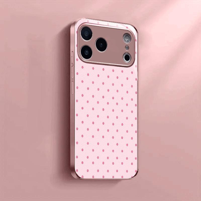 Minimalist Cute Pink Polka Dot Metallic Glass Phone Case For iPhone 17 Pro Max 16 15 14 13 12 11 Pro 15 14 Plus 17 Air 16E Cover