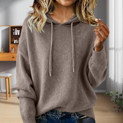 Damen Kapuzenpullover Verstellbarer Kordelzug Langarm Locker geschnitten Stricktops Herbst Winter Pullover