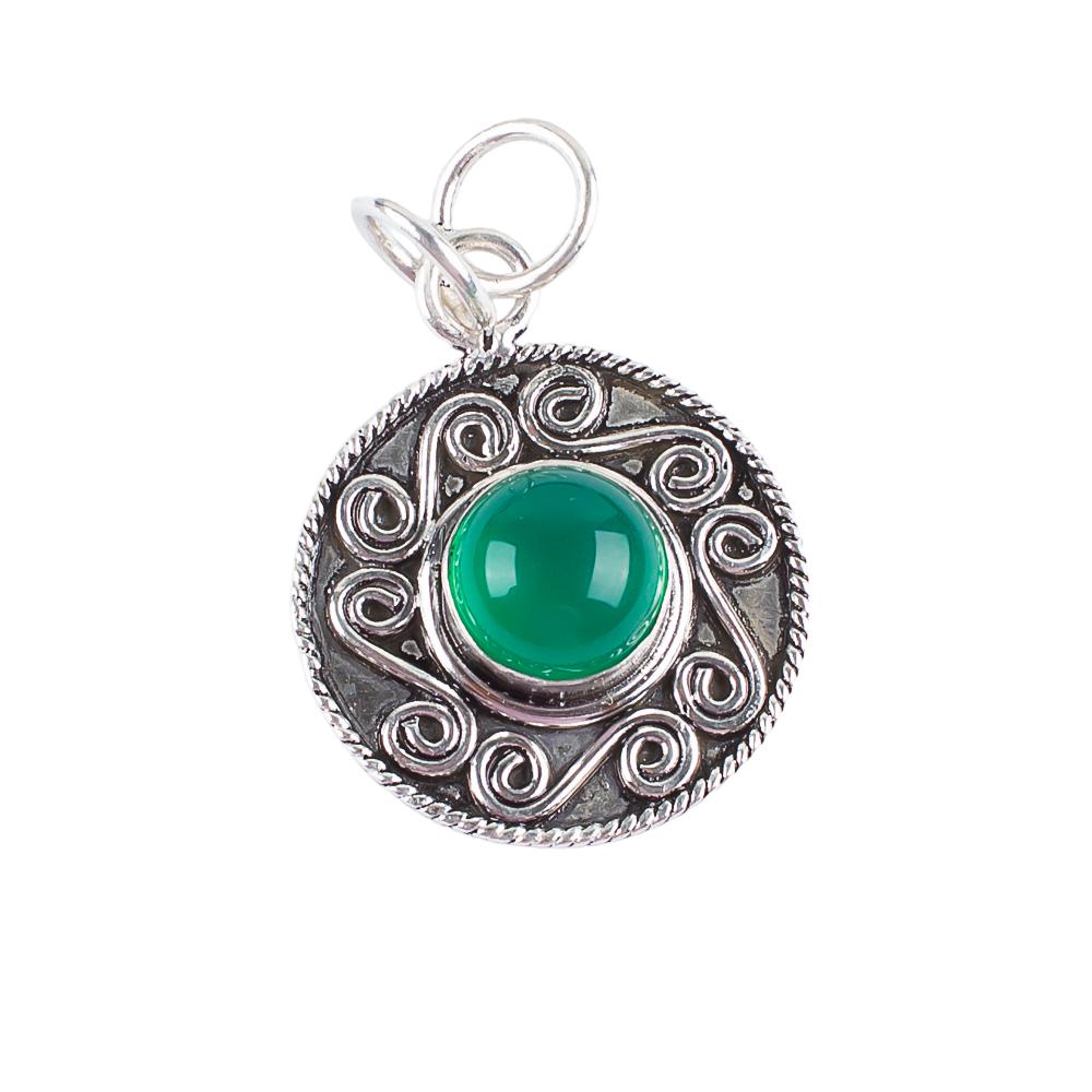 Natural Green Onyx Cab Gemstone 925 Sterling Silver Handmade Jewelry Dailywear Pendant 1.2" For Her PP-28-28