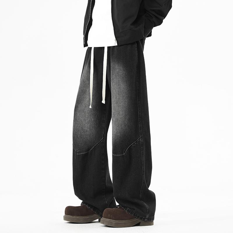 

Spring Autumn Elastic Waist Vintage Wide Leg Jeans Male Loose Casual Straight Denim Trousers 3XL