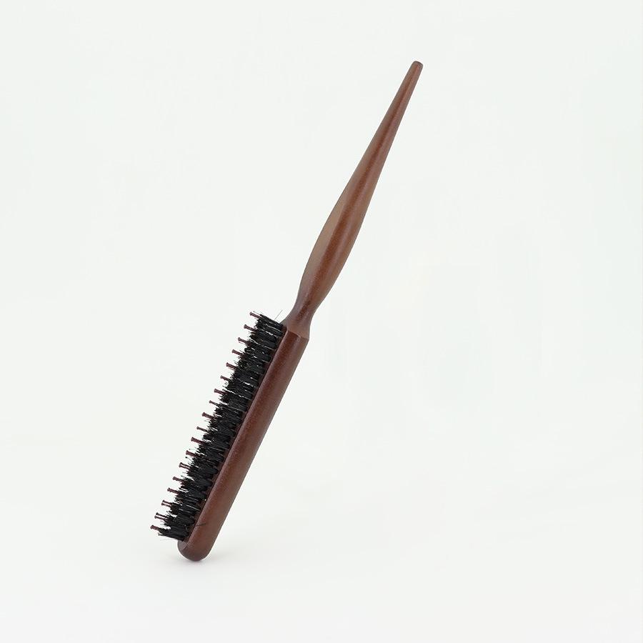 Triple Row Pig Bristle Hairdressing Comb with Pointed Tail and Nylon Teeth