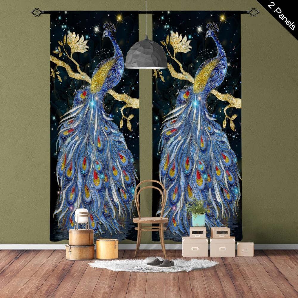 Classic Vintage Peacock Design Printed Design Drape Decorative Drapes Ideal for Cooking Space Bedroom Living Area Room Semi Blackout Short Curtains
