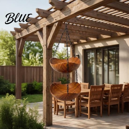 Realistic Wood Grain Bird Feeder Outdoor Feeder Garden Hanging 1 or 2 Wooden Texture Bowls Backyard for Wild Birds Patio Porch Decor