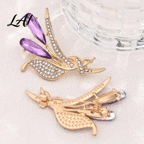 Women Branch Pin Ear of Wheat Brooch with Rhinestone Faux Purple Crystal Vintage Badge Lapel Pin Dainty Jewelry for Coats Sweaters Scarves