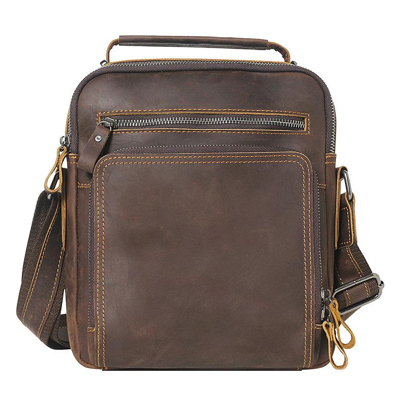 Men's Genuine Leather Crossbody Bag - High-End, Multi-Functional, Single Shoulder, Casual Crazy Horse Cowhide for Commuting