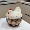Chicken Design Ceramic Egg Storage Basket Iron Basket Holds 15-25 Eggs, Egg Holder, Organizer Case, Container Egg Basket Holder