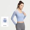 Liangsu Women's Mesh Faux Two-Piece Long Sleeve Sports T-Shirt