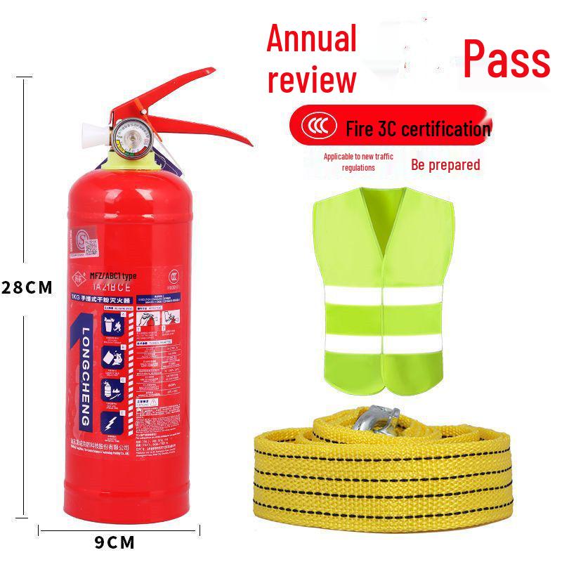 1kg Trockenpulver Handfeuerlöscher mit Feuerwarnschild und Jahresinspektionsset für Fahrzeuggebrauch