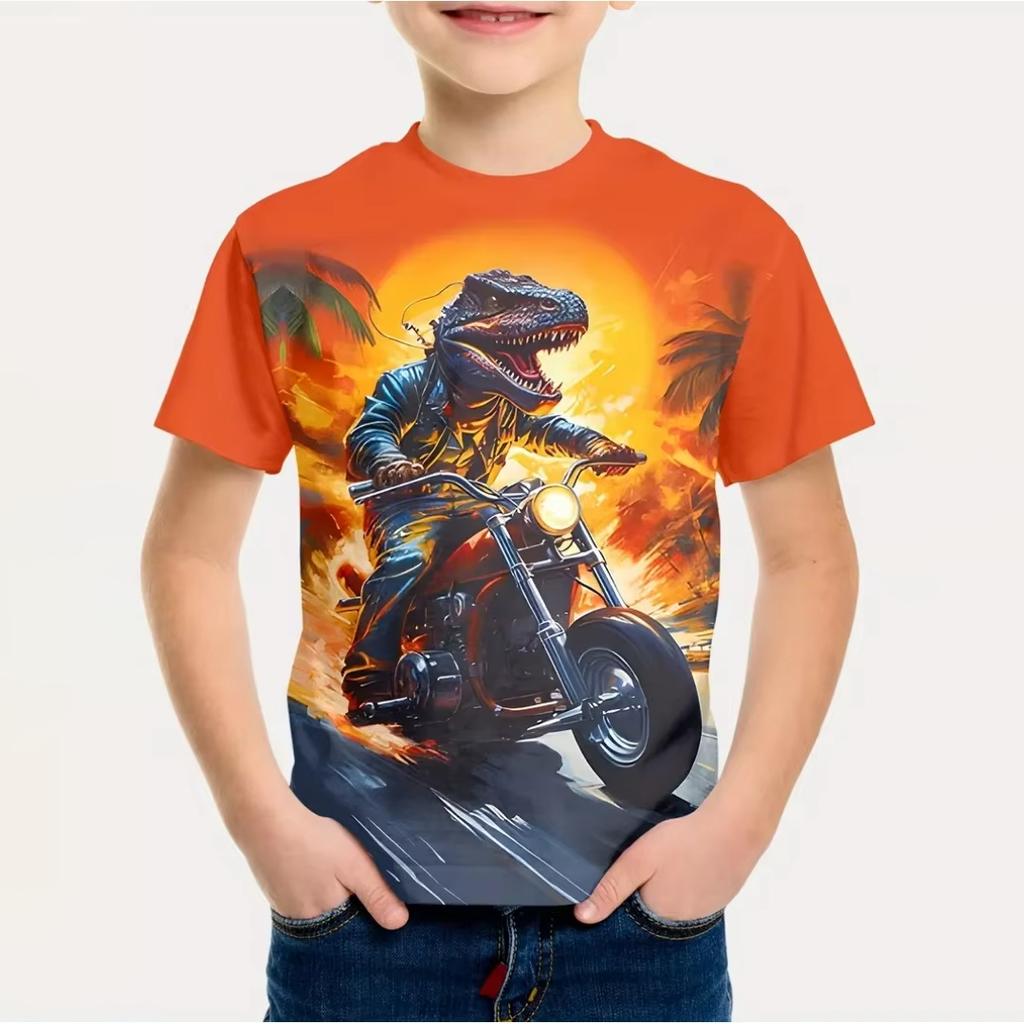 Boy Clothes 3D Print Colorful Dinosaur T-Shirt Summer Outdoor Funny Tshirt for Child Boys Clothes Short Sleeve Tee Top