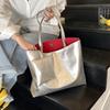 PU Leather Silver Women's Shoulder Bag Simple Design High End Work Commuter Bag Large Capacity Tote Bag with Purse CLE