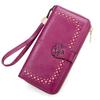 Women's Oil Wax Leather Zip Wallet with Hollow Pattern and Card Holder