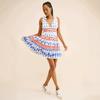 European and American Style Sweet Contrasting Color Printing Suspender Dress Strap Waist Thin Holiday Style V-neck Short Cake Skirt