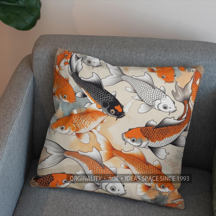 2D Koi Fish Pattern Decorative Throw Pillow Cover Pattern Cushion Cover Suitable For Sofa Bedroom Car Pillow Cover