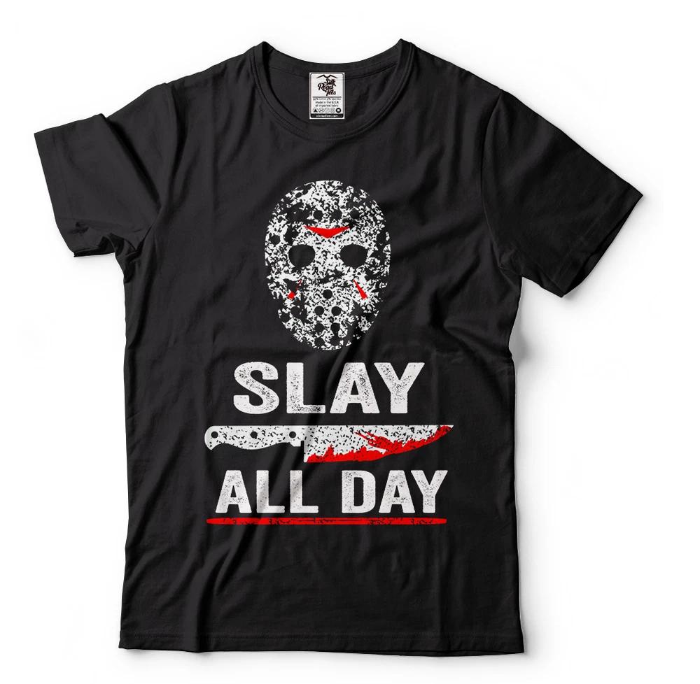 Adult Halloween Shirts Scary Mask Friday 13 Tshirt Horror Halloween Costume S