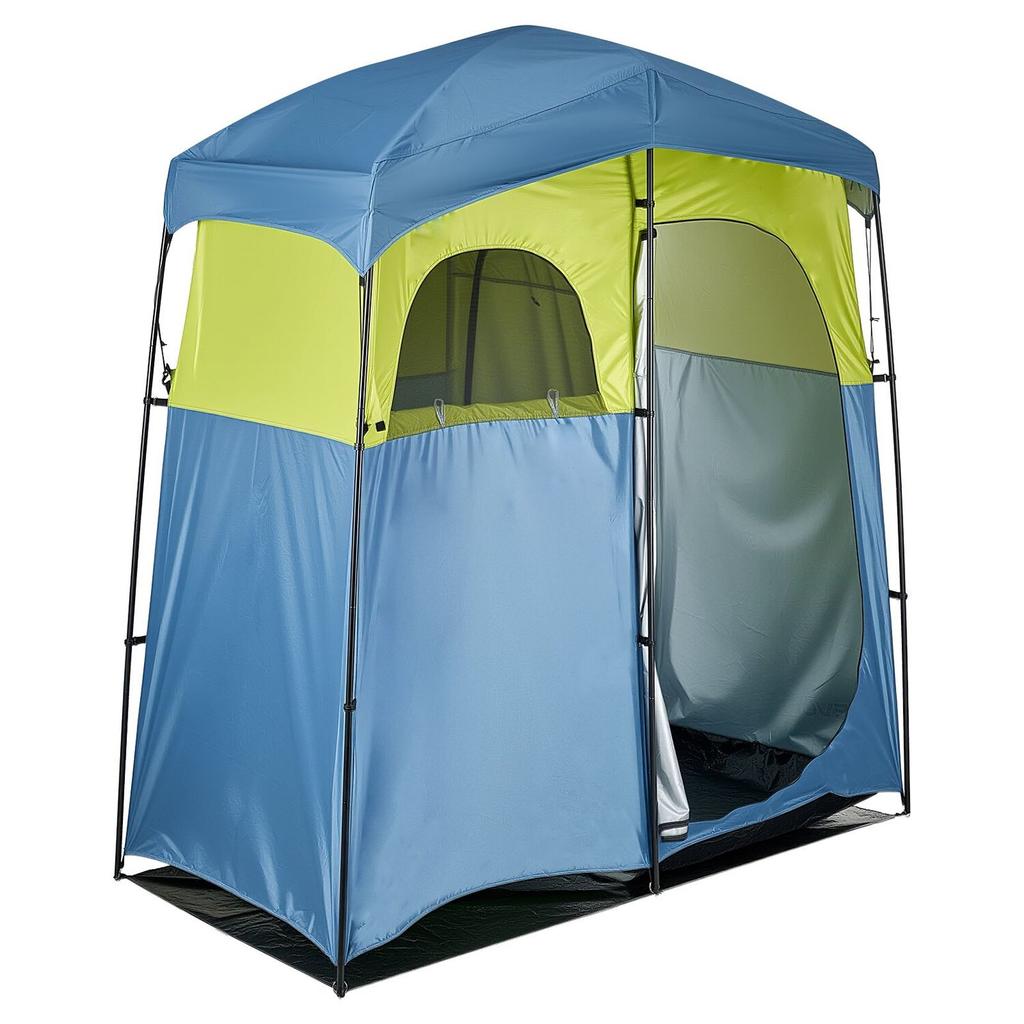 Camping Shower Tent, 2-Room Portable Privacy Tent Changing Room with Shower Bag, Ground Stakes, Ropes, Carry Bag, and Support Poles, 150D Oxford