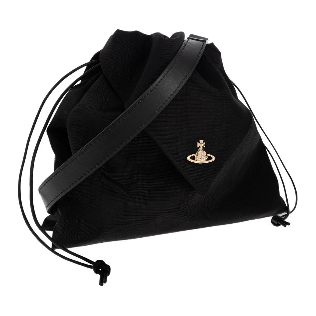 VIVIENNE WESTWOOD Harlequin Metal Logo Drawstring Design Shoulder Bag Women Shoulder Bag Black 4803001QWW01F4N401