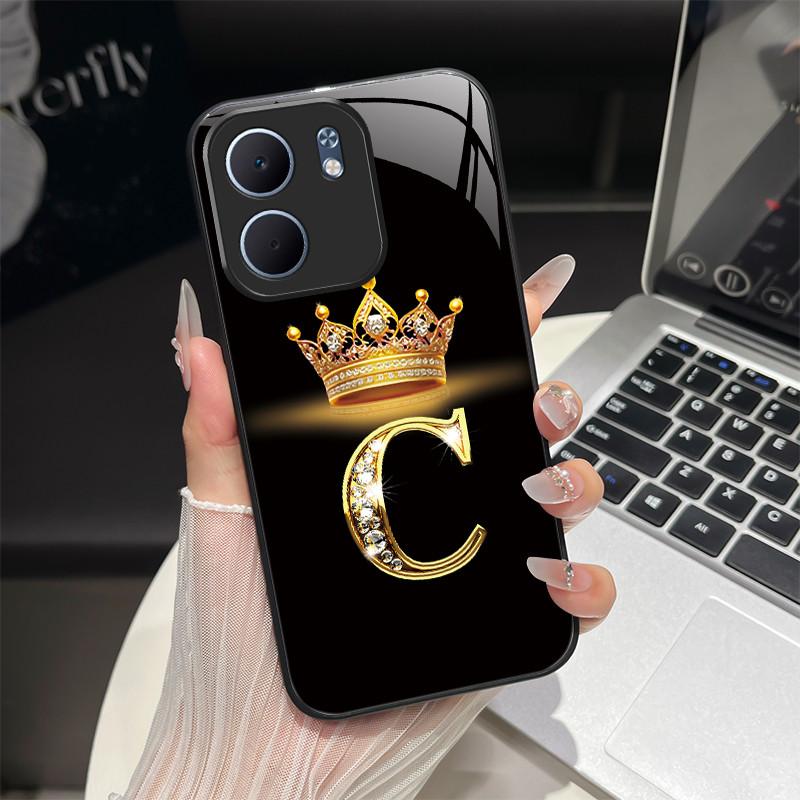 For OPPO A5X 4G 5G CPH2725 Case Fashion Letters Design Hard Tempered Glass Back Covers For OppoA5X A 5X Shockproof Phone Shell